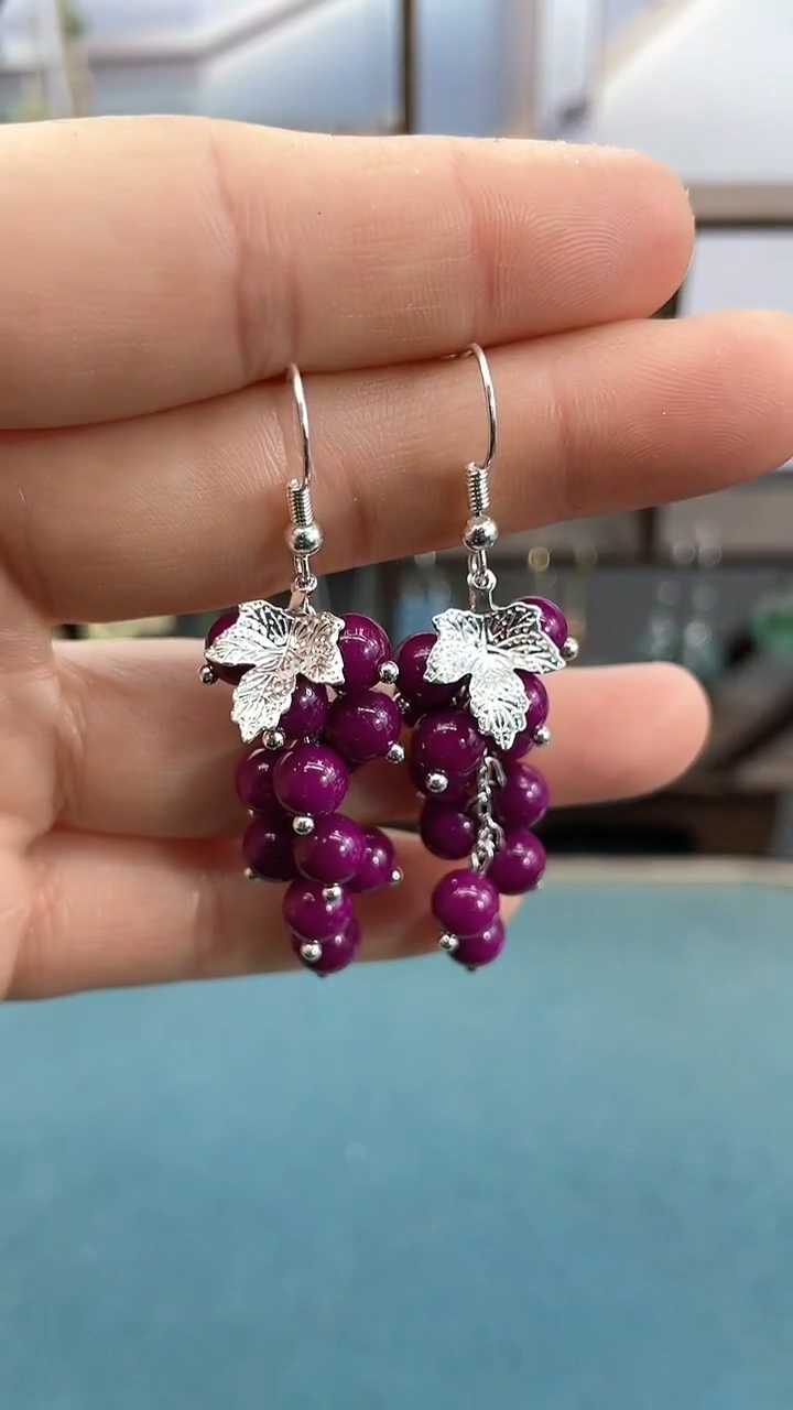 银S925镶嵌苏纪石（舒俱来）耳饰6mm紫葡萄