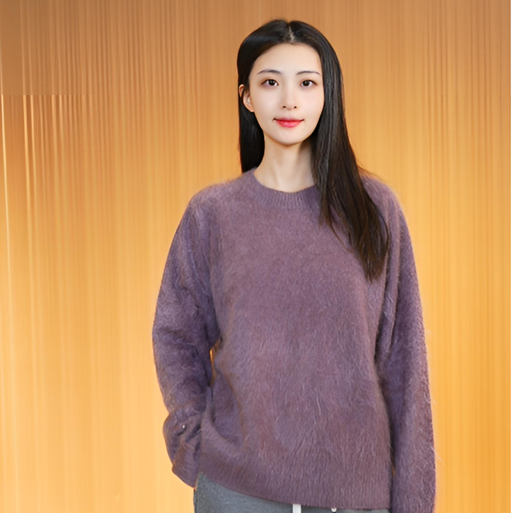 洪陵【拉毛绒系列】【NO退NO换】女士圆领长袖纯羊绒针织头套衫2025W