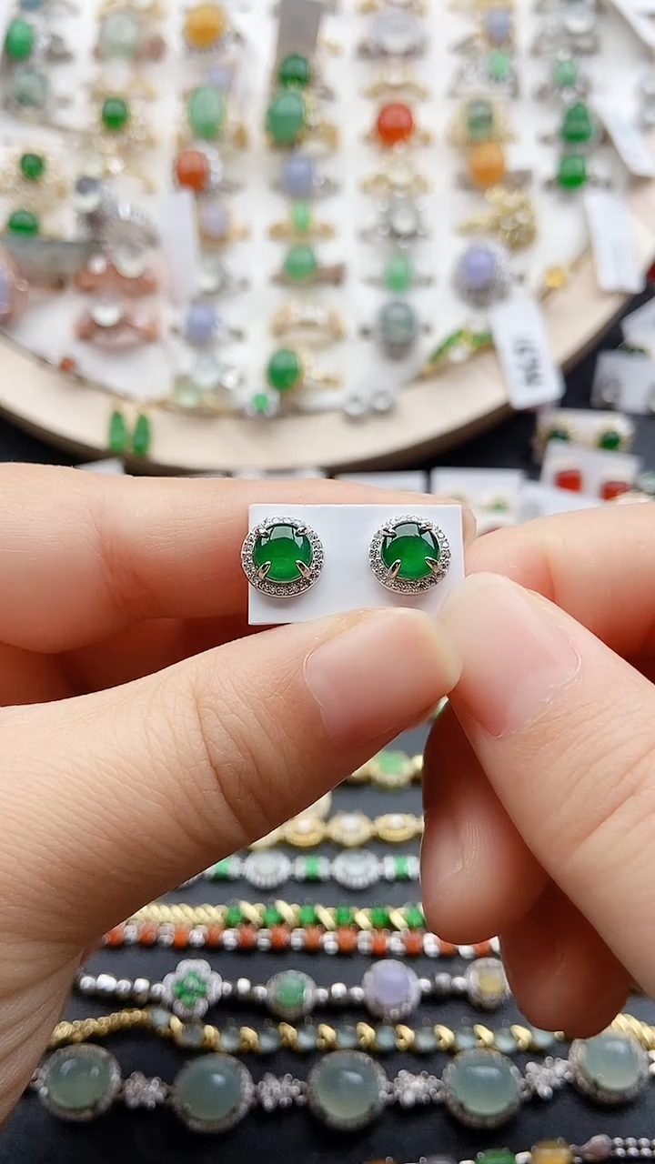 【闪购商品】翡翠耳饰银S925镶嵌1111