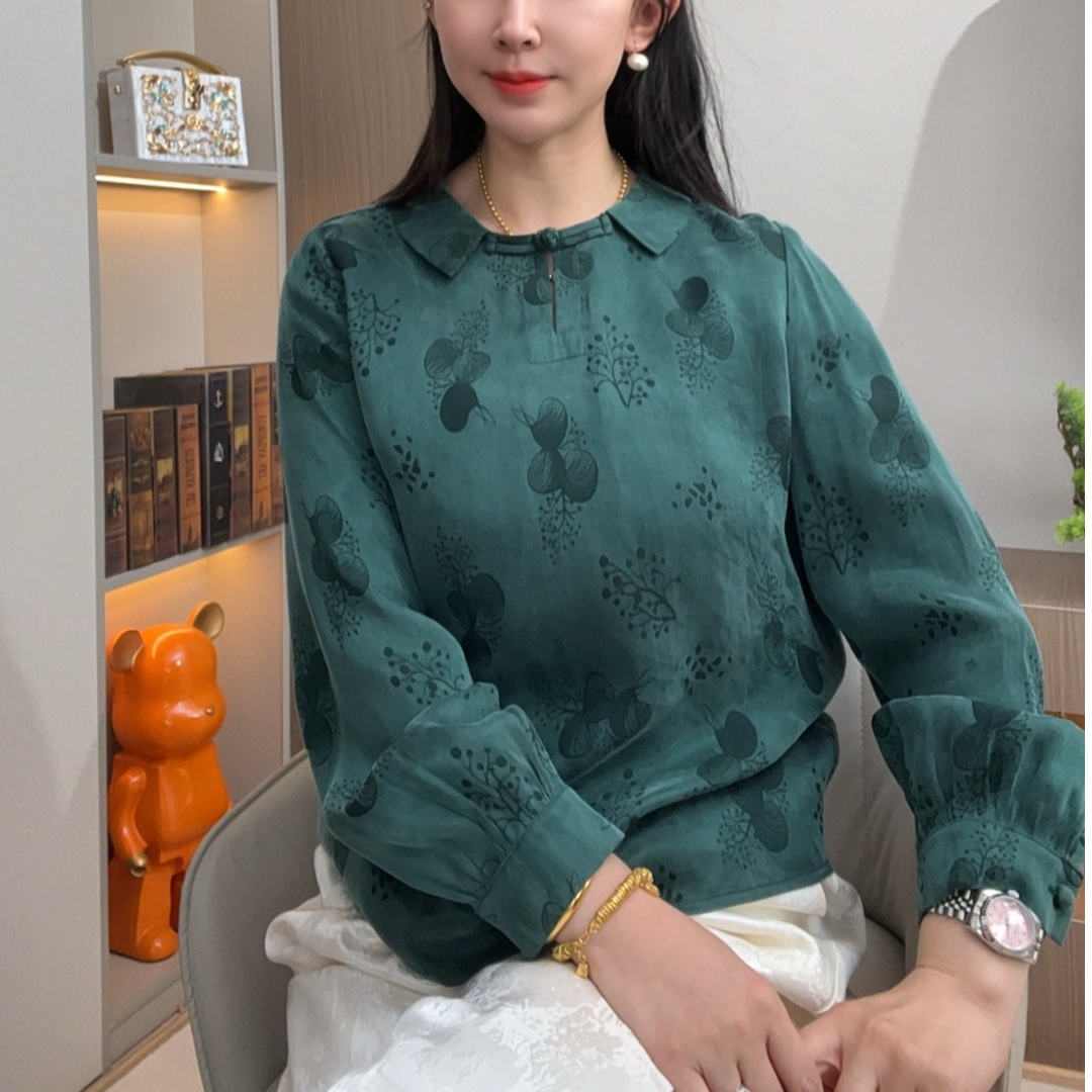 【锦初】中式改良挂霜设计师老料砂洗气质百搭小衫 