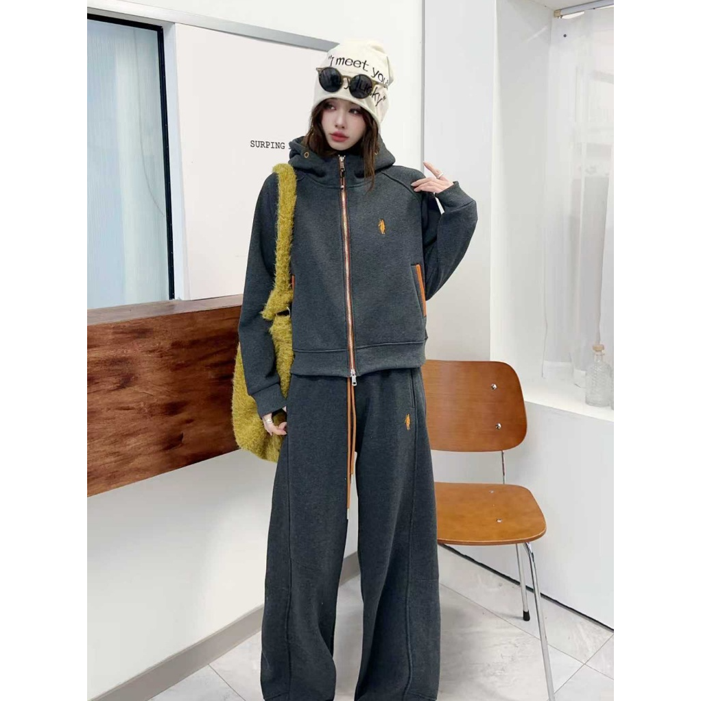 冬季新款加绒运动风休闲时尚套装时冬阔腿裤套装-B6088