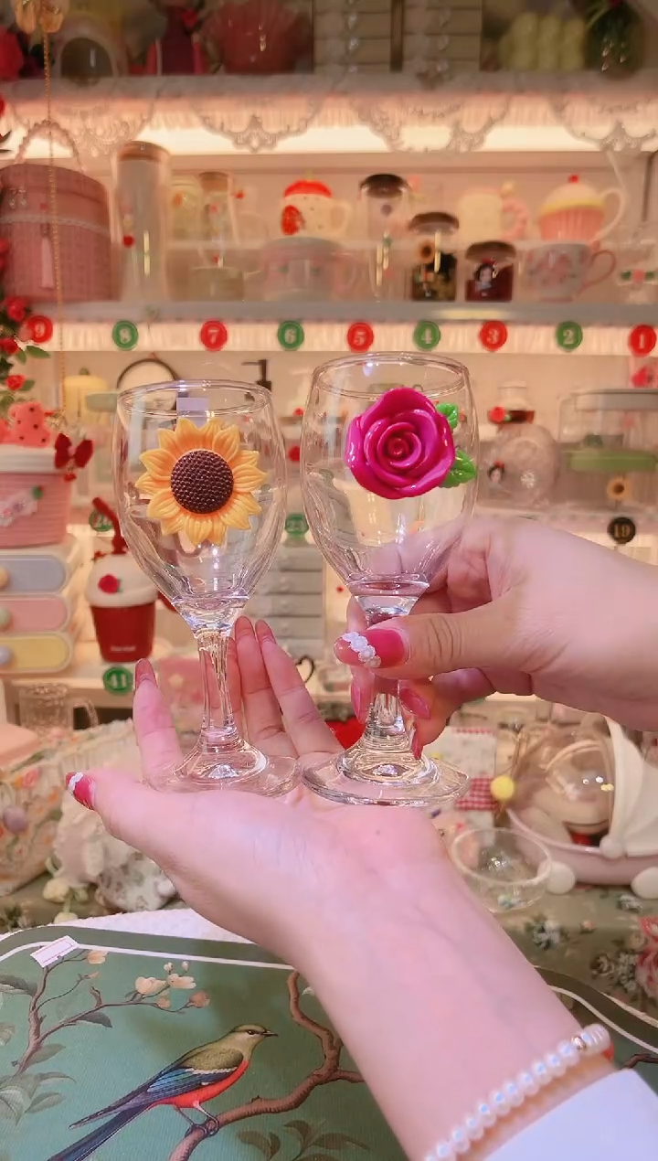 花朵红酒杯2个——手工制作品质好！