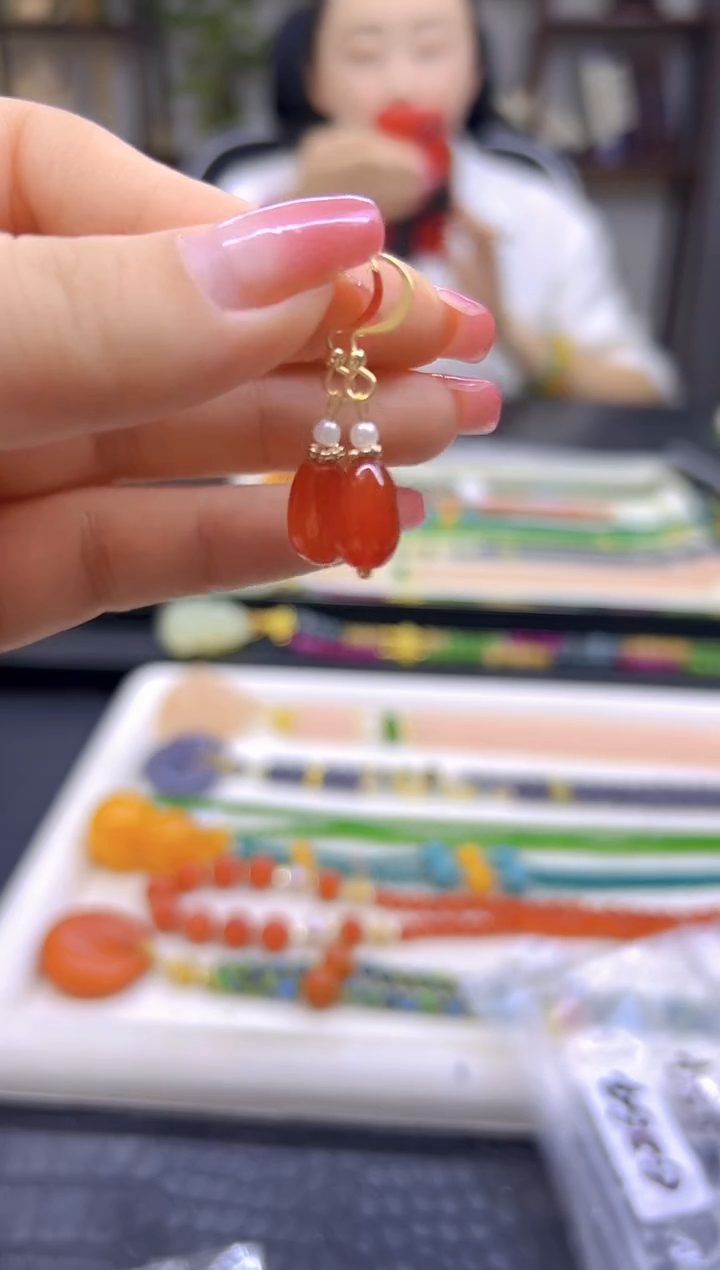 14K金镶嵌南红玛瑙耳饰DIY款E864