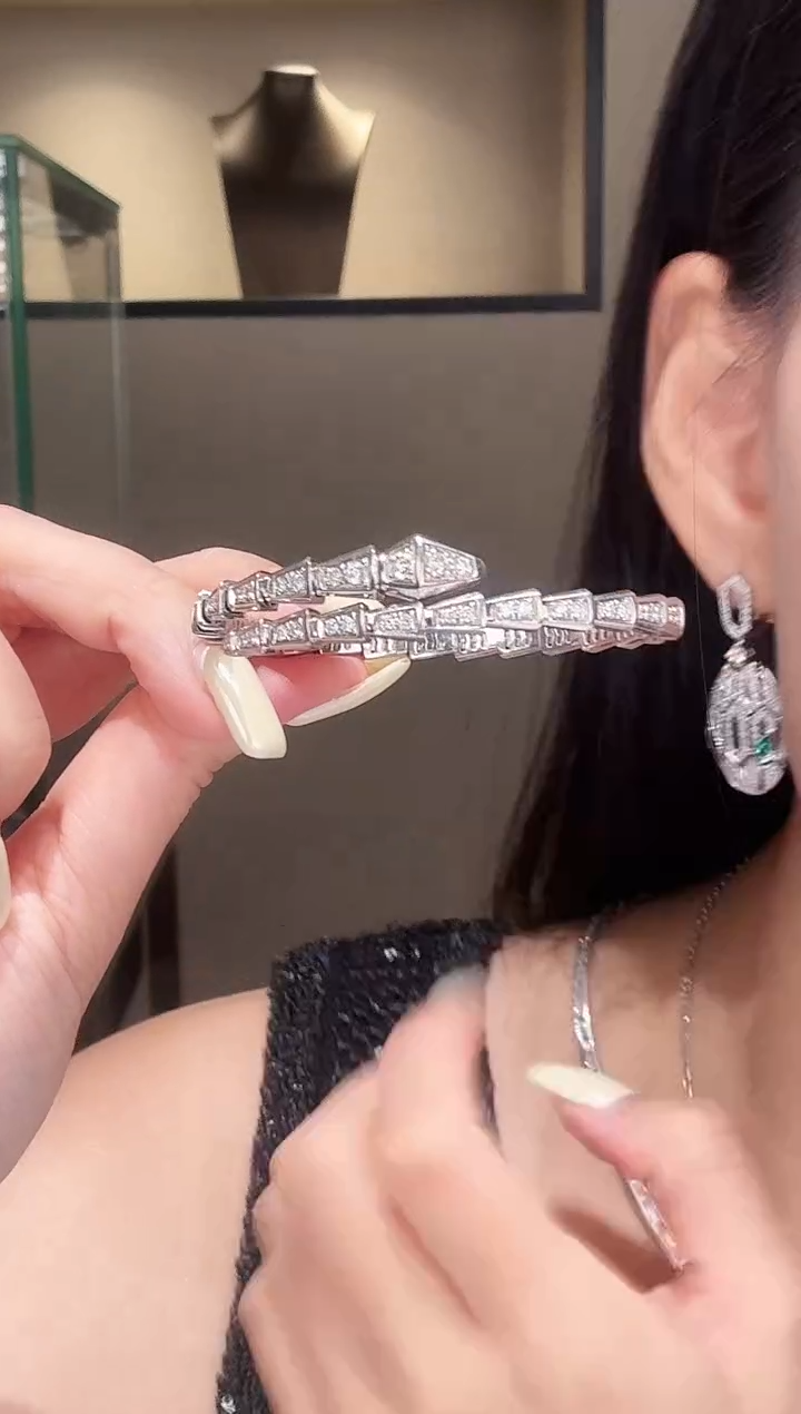 铂Pt950镶嵌手镯钻石满钻蛇骨手镯