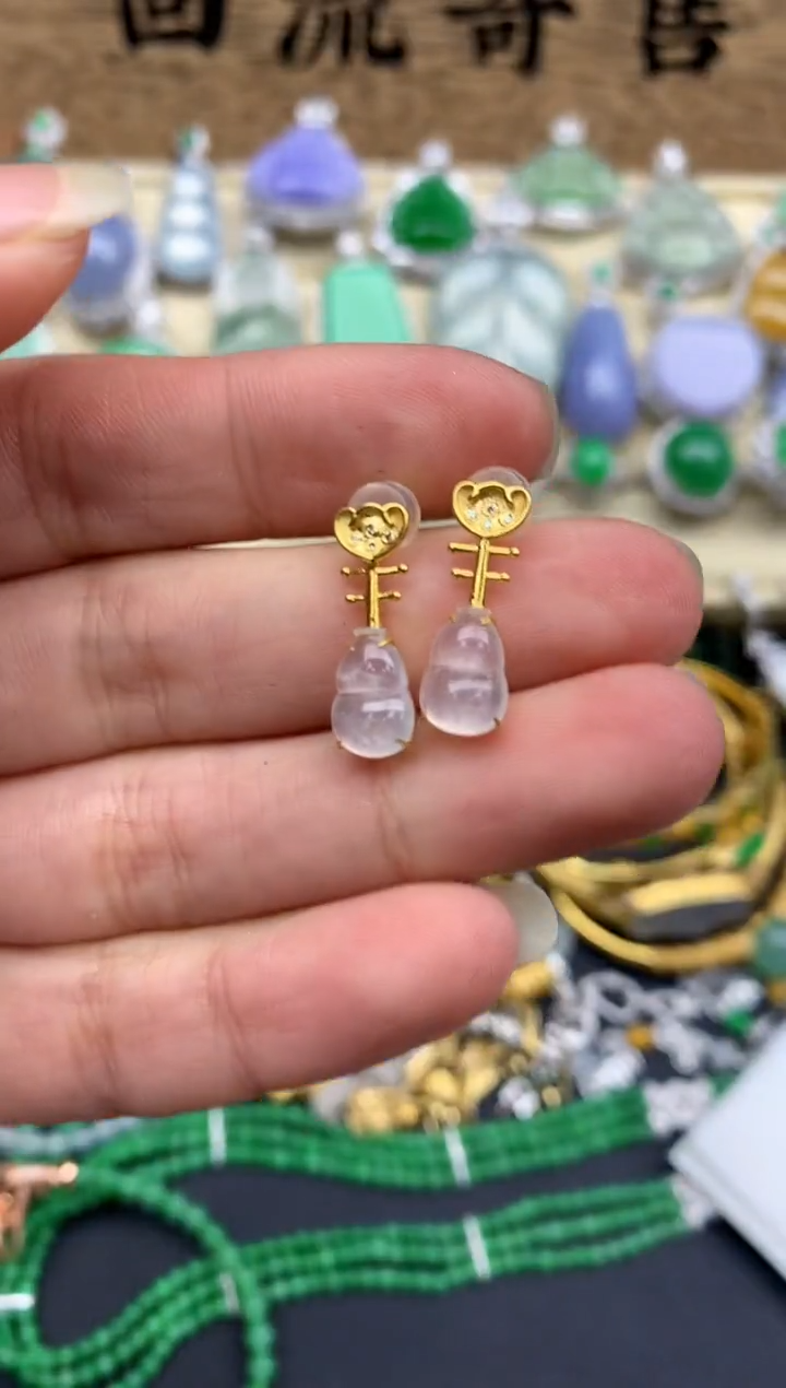 【闪购商品】翡翠耳饰18K金镶嵌449-中国好珍宝