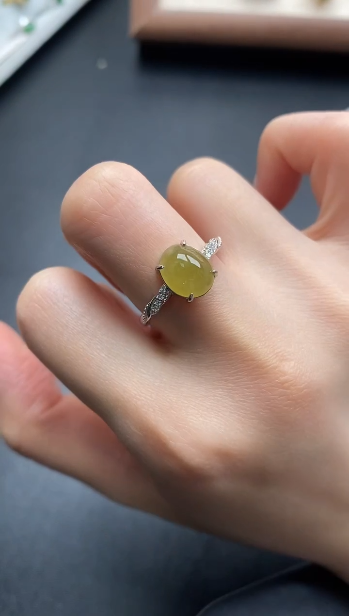 银S925镶嵌戒指翡翠一物一证一礼盒