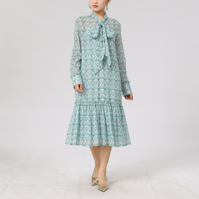 AMASS/阿玛施法式优雅菱格花纹长款连衣裙长裙（附内搭）5500563