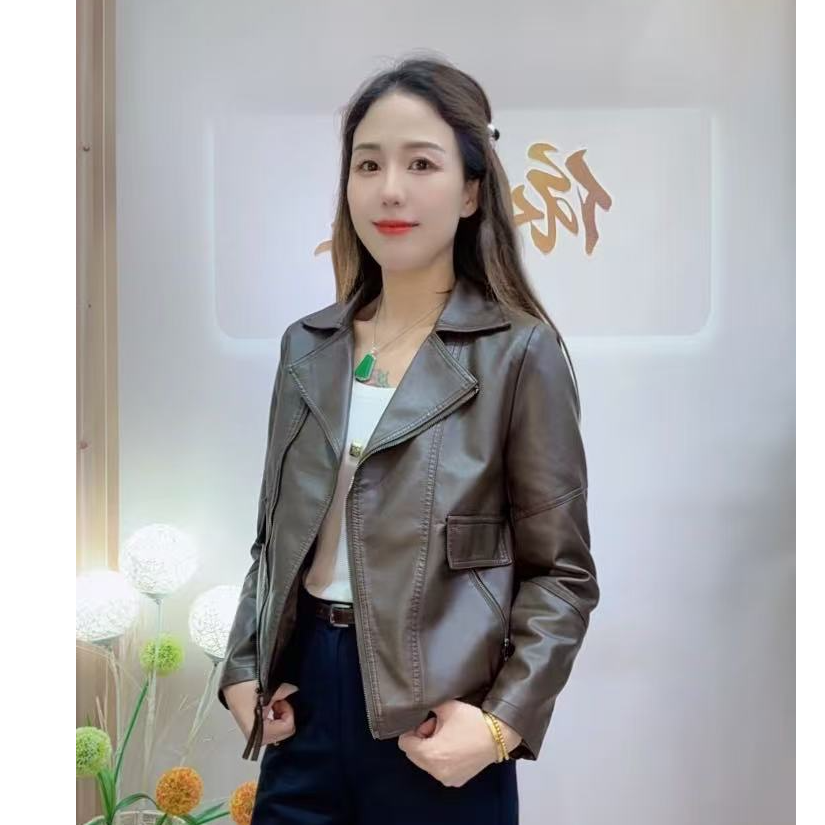 新款高端时尚显瘦气质翻领皮衣