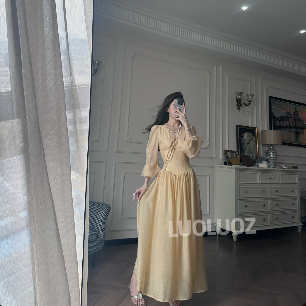 【现货】LUOLUOZ【仲夏花序】高级气质绝美收腰女神范长款连衣裙JF721