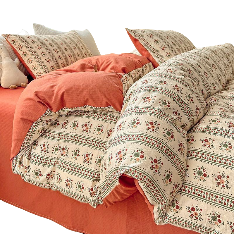 新疆西藏包邮A类小竺棉超柔母婴双层提花四件套碎花床单笠被套学