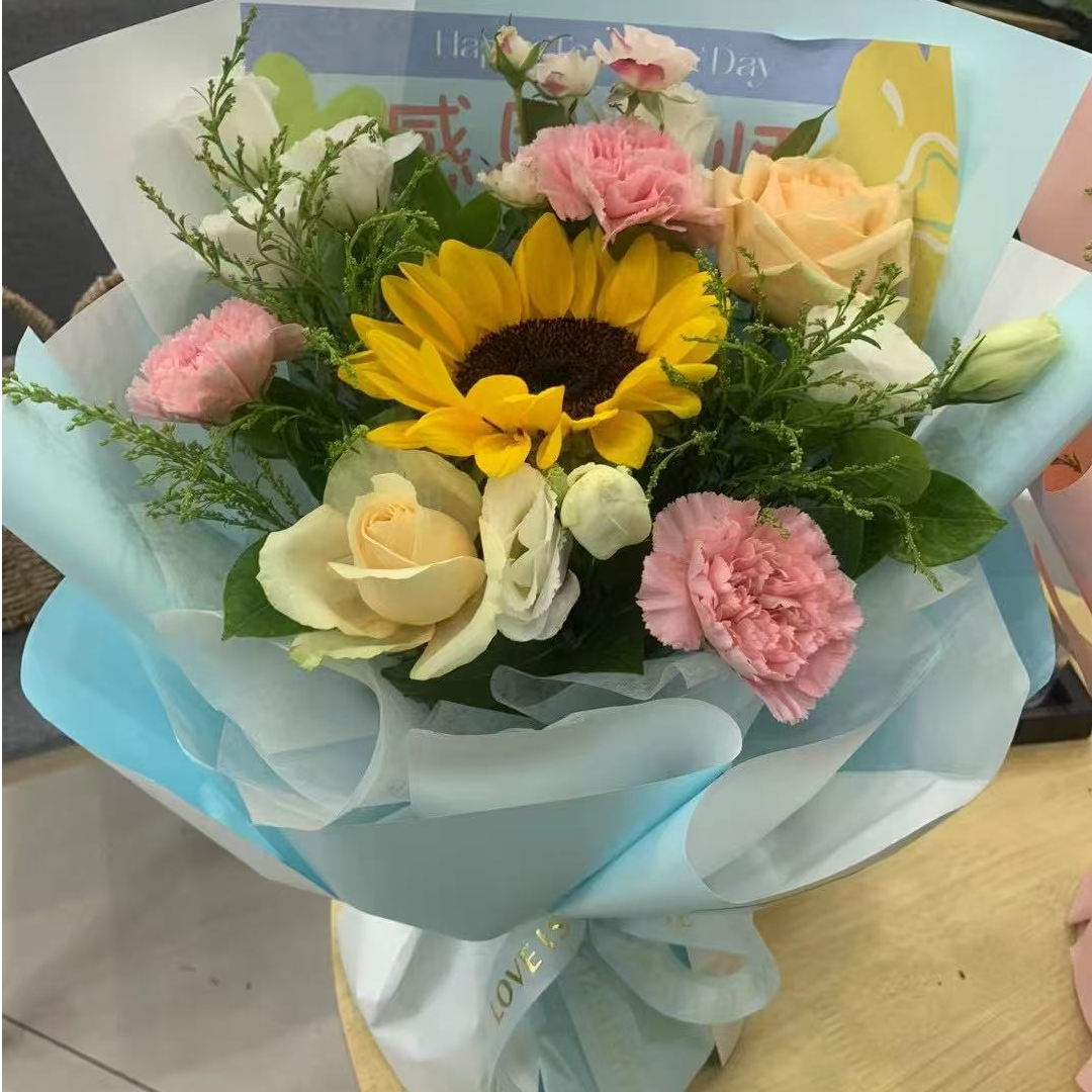 【教师节花束】向日葵康乃馨玫瑰混搭花束蓝色系送老师花束毕业鲜花