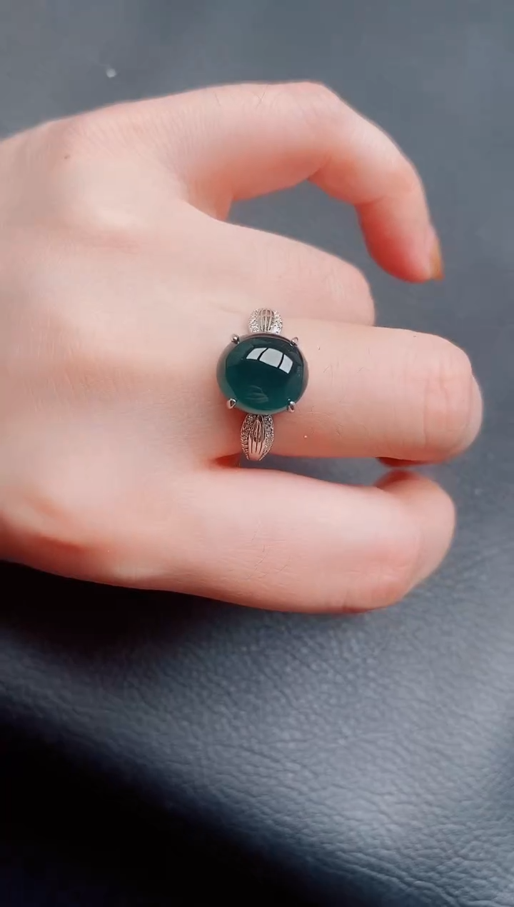 【闪购商品】翡翠戒指银S925镶嵌天然a货翡翠162