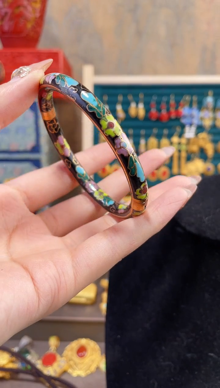 【闪购商品】非遗景泰蓝开口镯子黑色