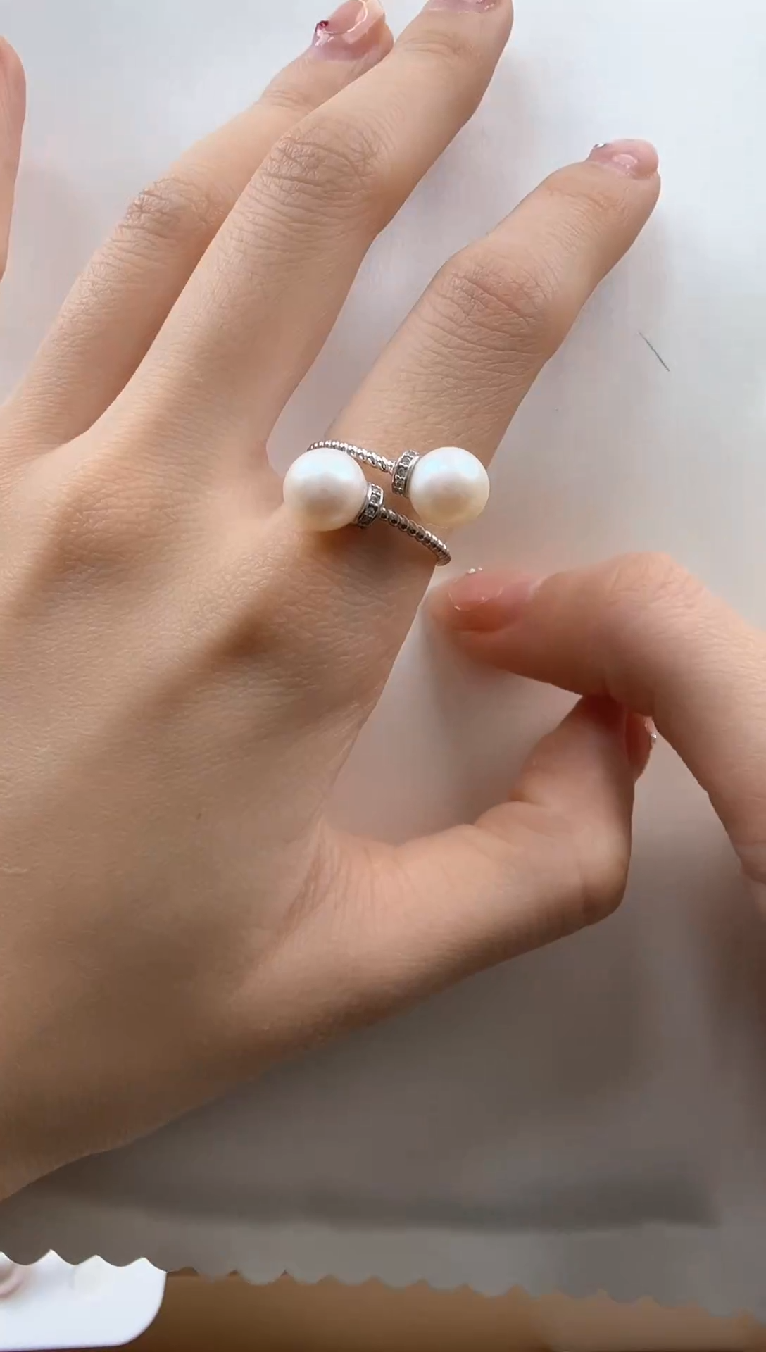 【闪购商品】淡水珍珠戒指银S925镶嵌8-9mm双珠戒指