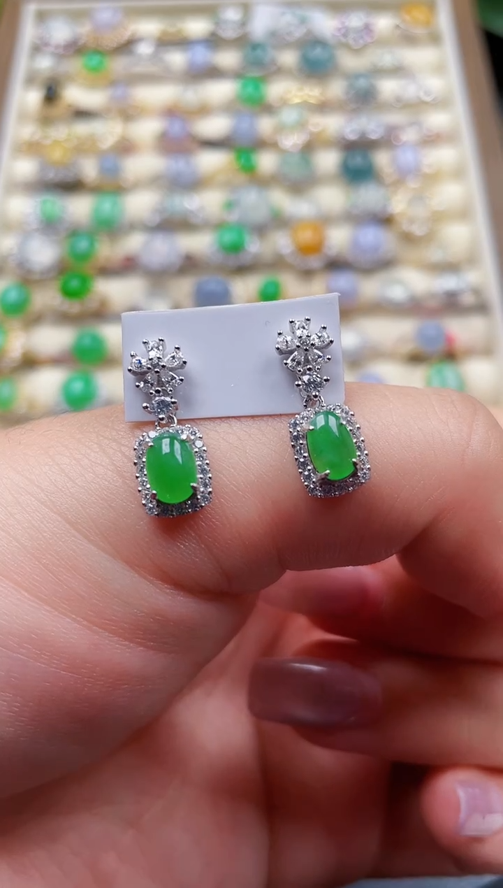 银S925镶嵌翡翠耳饰120