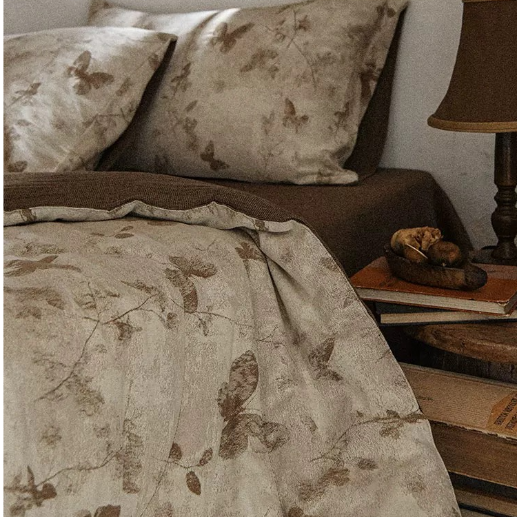 全棉色织提花加厚加密床单枕套三件套 幻蝶