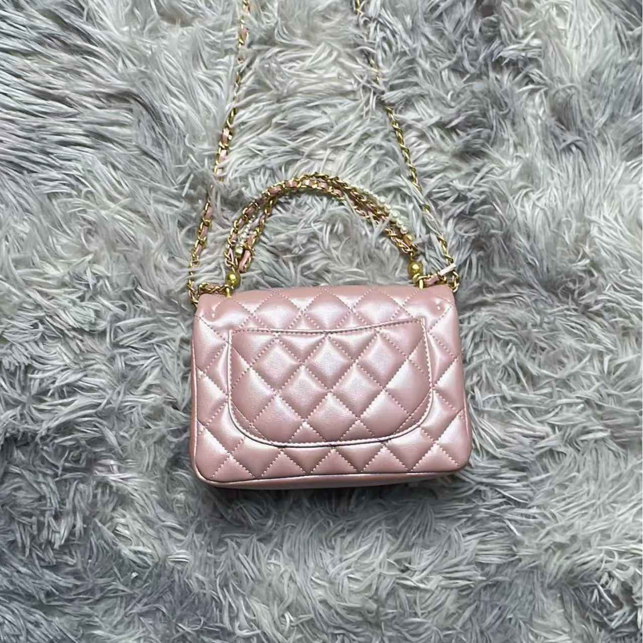 金球方胖珍珠双珠时尚百搭女包粉色