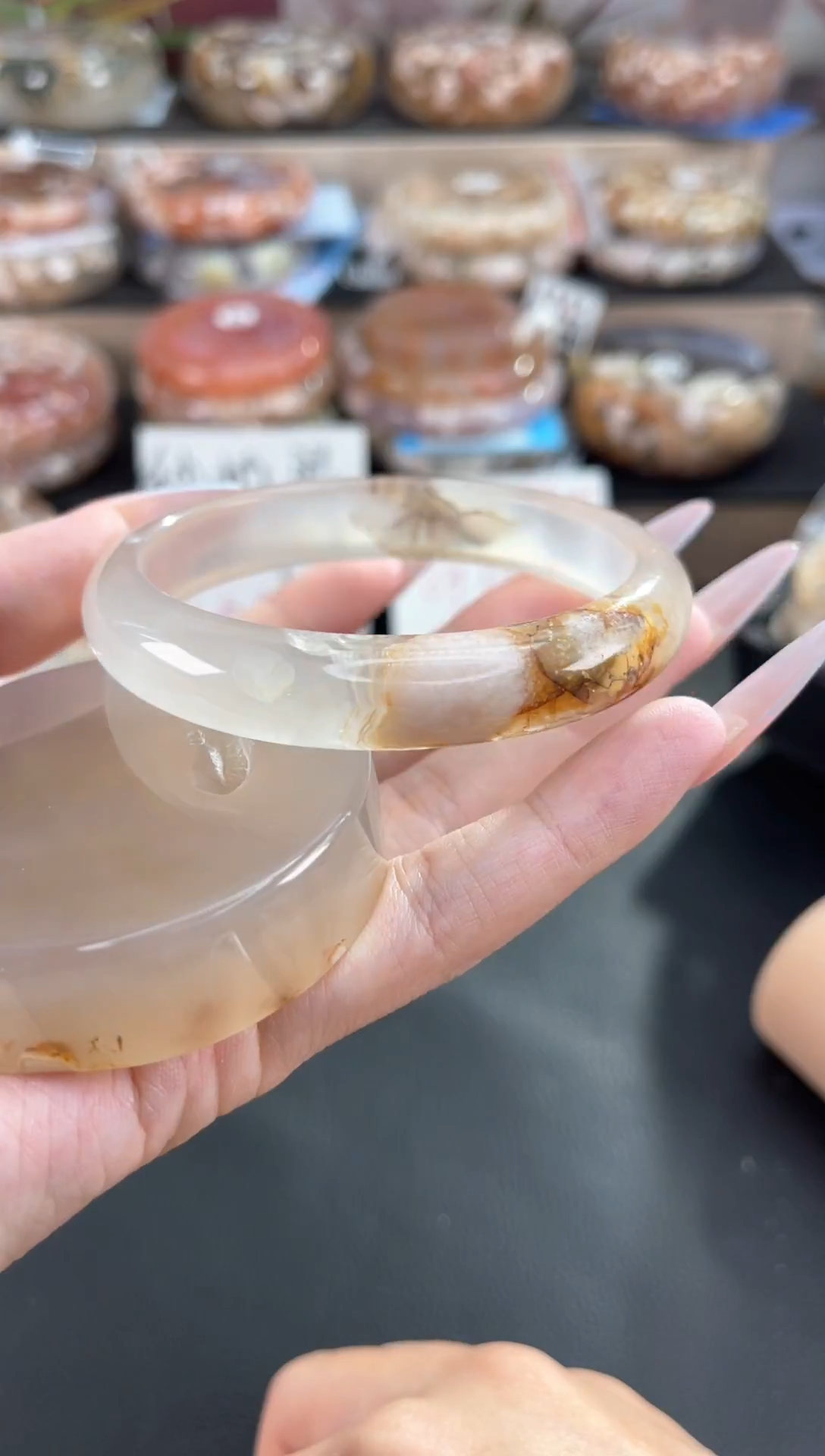 未镶嵌手镯石英质玉天然樱花玛瑙手镯（镯心赠品）60