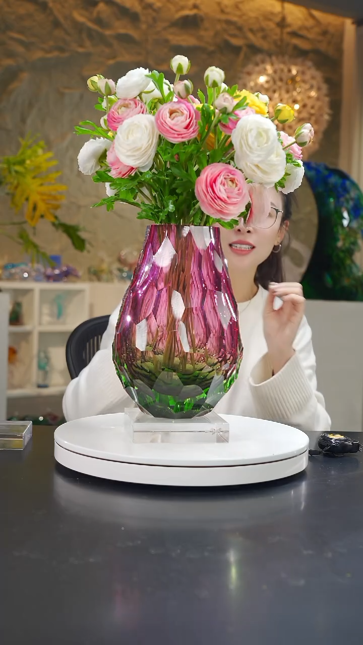 手工艺品琉璃金红绿凹面水滴瓶花器带大号底座带香薰瓶