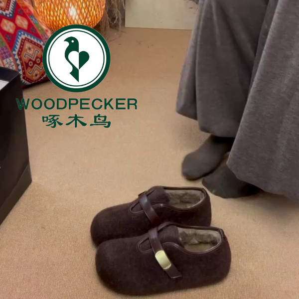 啄木鸟卡皮巴拉厚底增高搭扣设计勃肯鞋女冬舒适加绒保暖毛毛棉鞋