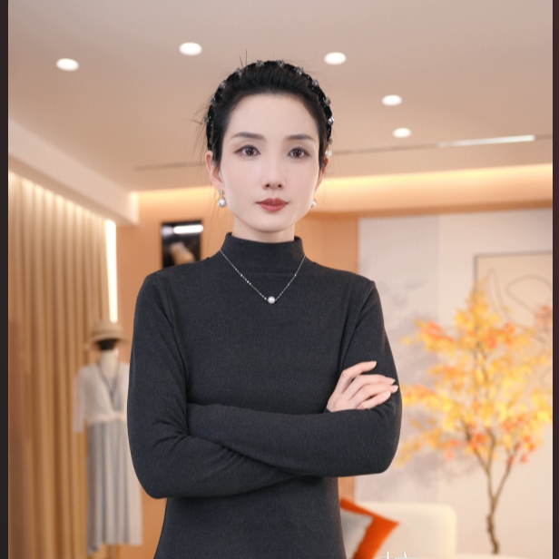 冬季厚款百搭紧修身保暖洋气半高领显瘦薄绒加厚长袖打底衫7785-2