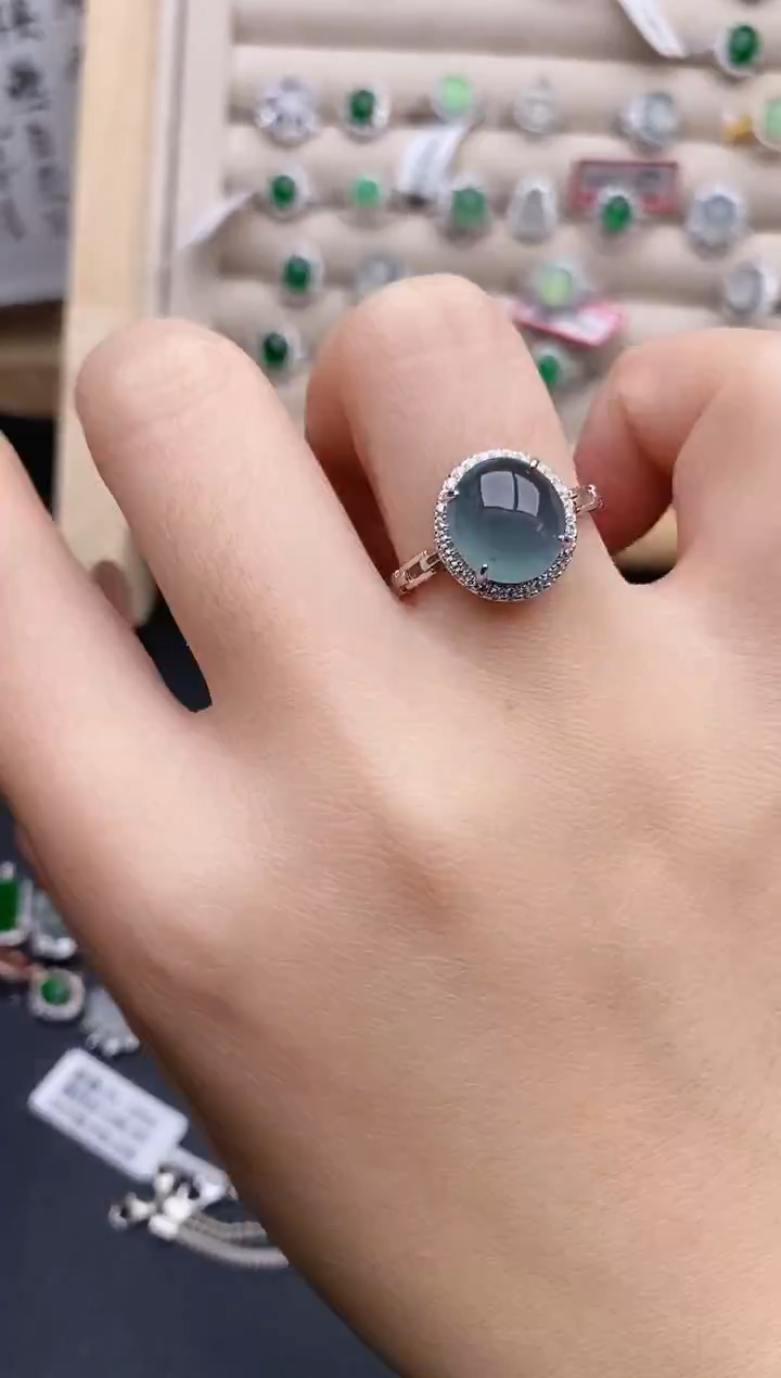 银S925镶嵌戒指翡翠0