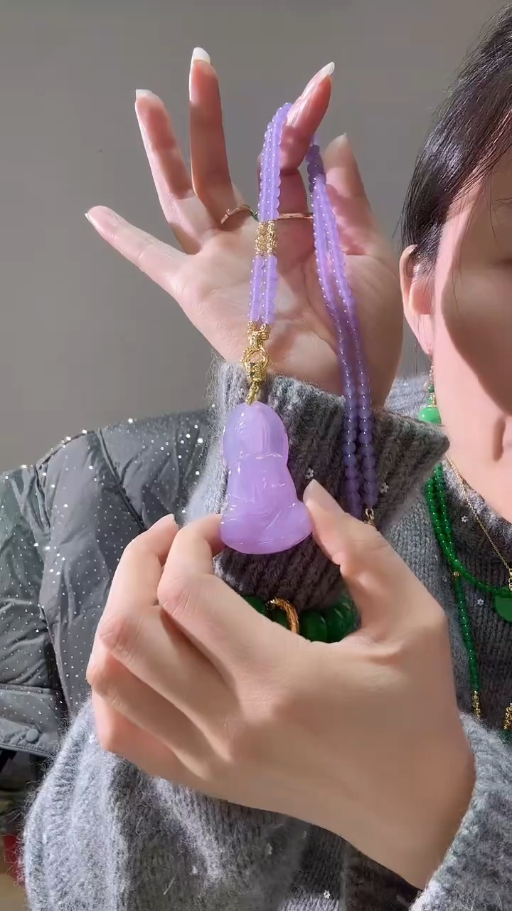 套链未镶嵌翡翠紫素以观音一套