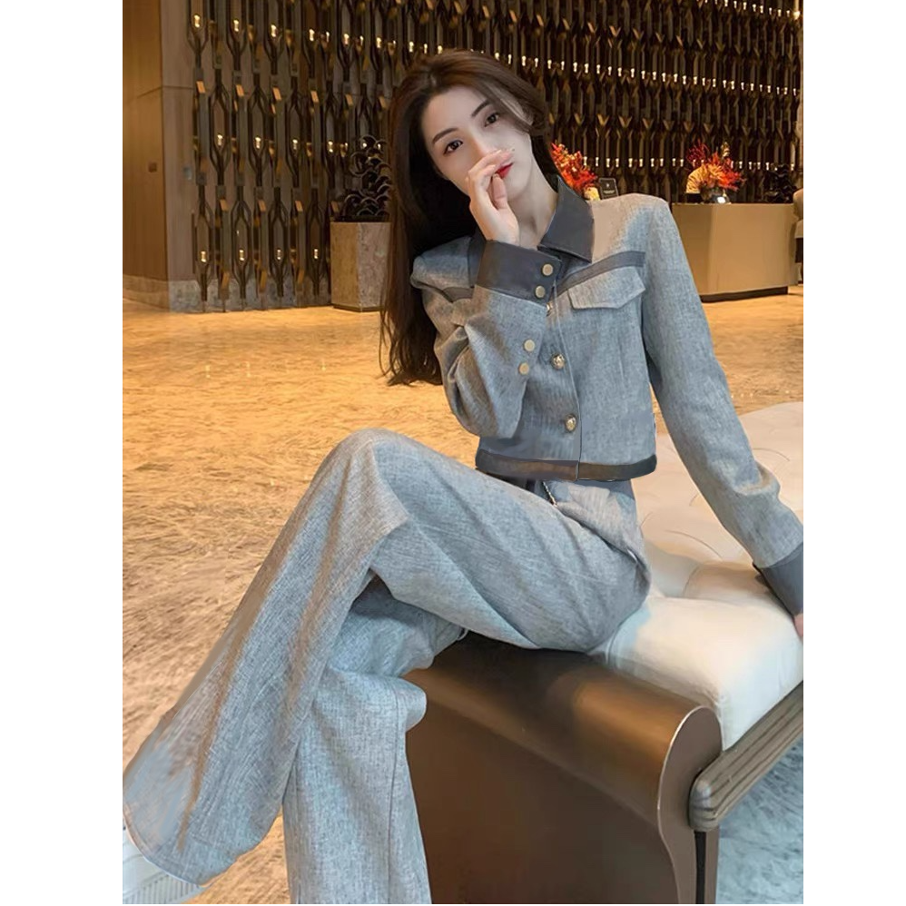 〈纪朵研〉1396阔腿裤法式休闲气质显瘦秋季时尚秋装时尚套装韩版