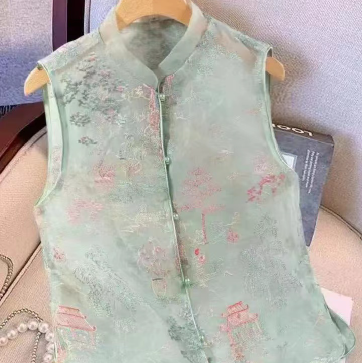 品优-新中式国风高级感改良唐装无袖上衣背心马甲女夏3465-敏敏