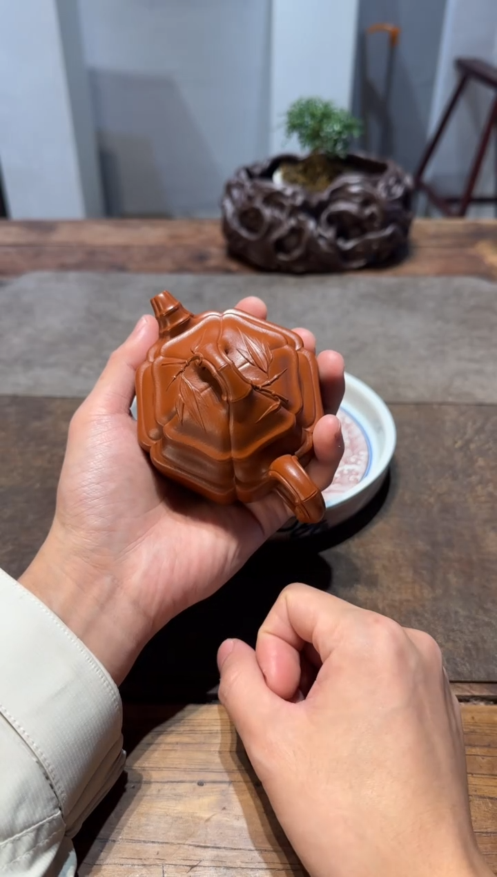 茶壶紫砂大*六方海棠双线竹鼓