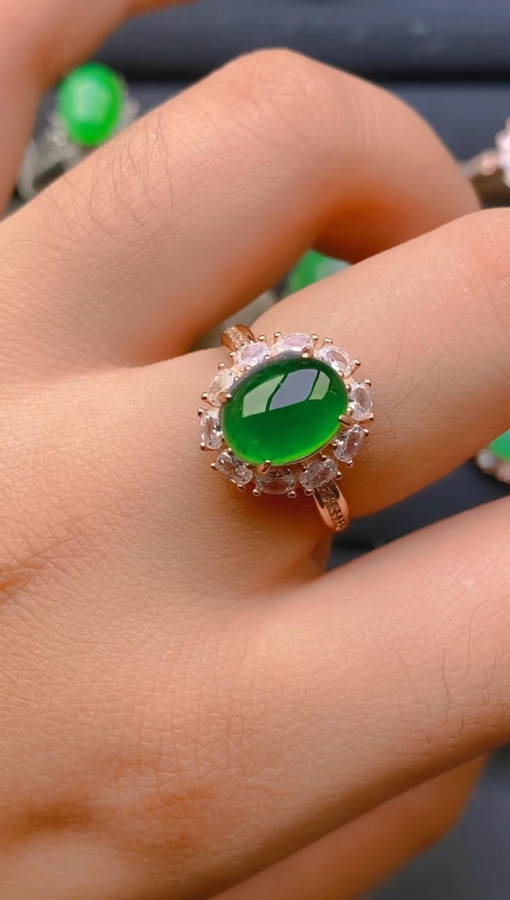 【闪购商品】翡翠戒指银S925镶嵌天然A货翡翠1