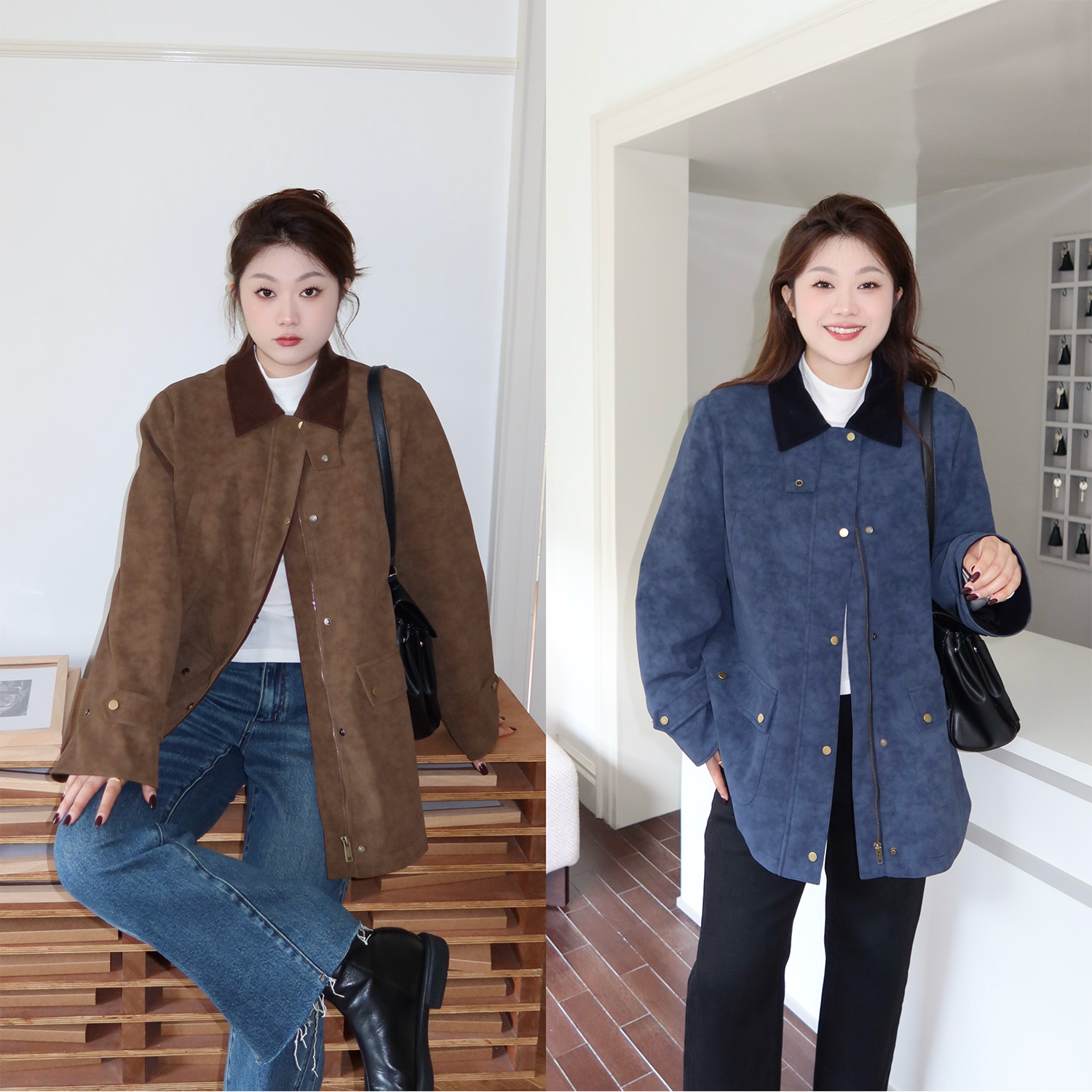 QC宣宣【鎏金岁月】微胖大码女秋时尚显瘦百搭夹棉外套ZY508V21