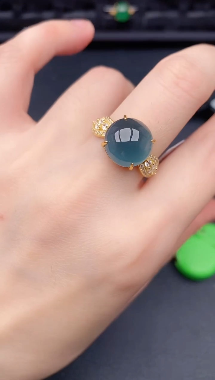 银S925镶嵌戒指翡翠天然a货翡翠216