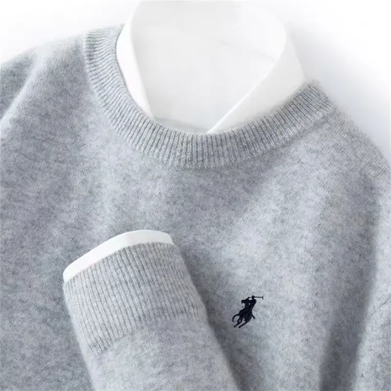 霸道总裁 万针刺绣半高领长袖针织打底高端男士百搭保暖修身毛衣