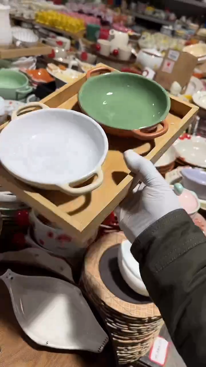 陶瓷2个大号双耳盘微瑕 凑满20元包邮