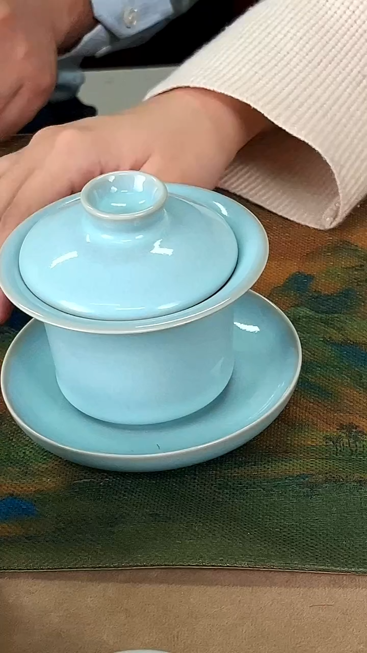 盖碗瓷韩红天青釉马蹄盖碗