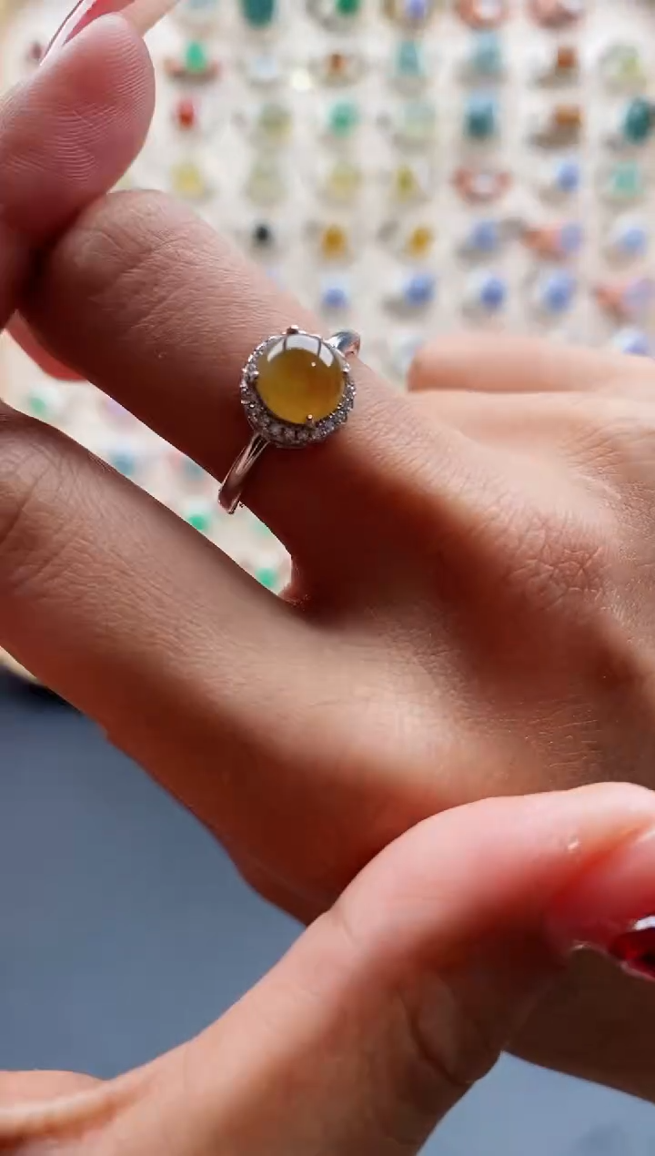 【闪购商品】翡翠戒指银S925镶嵌缅甸天然A货翡翠444   4+7