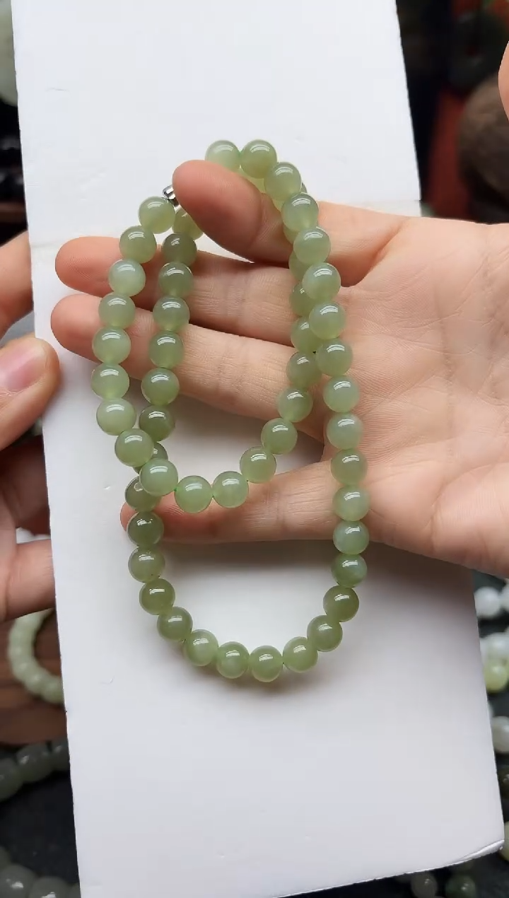 未镶嵌手链和田玉8MM   冰晴水妈妈链