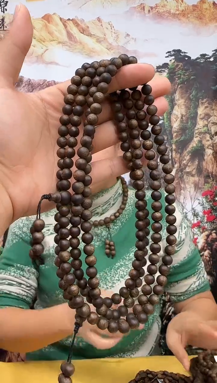 沉香手串高货奇楠白奇母虫漏圆珠多圈卡8多样性发一条