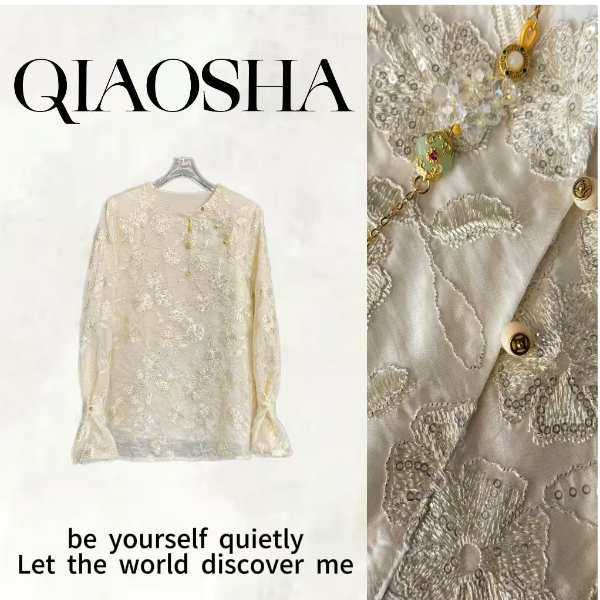 【彩嘉专属】韩版新款时尚重工刺绣蕾丝钩花衬衫