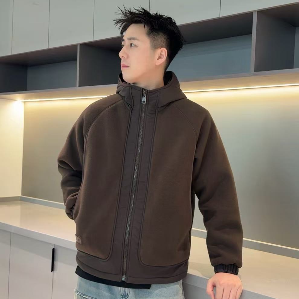 WANZISHUSHU/丸子叔叔现货【摇粒绒】拼接连帽棉服外套ST58606