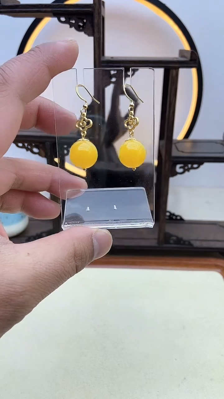 【闪购商品】琥珀耳饰14K金镶嵌101号