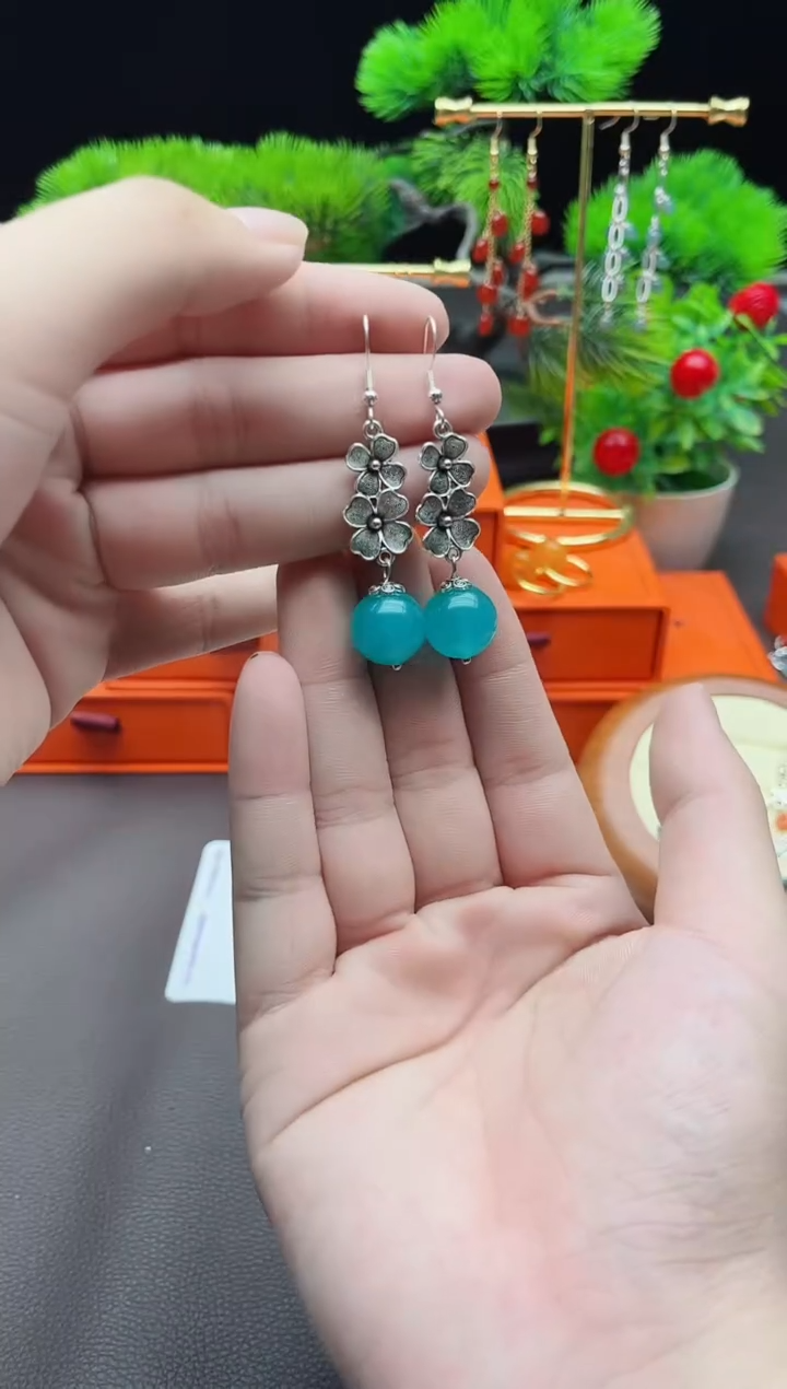 玛瑙/玉髓耳饰银S925镶嵌111