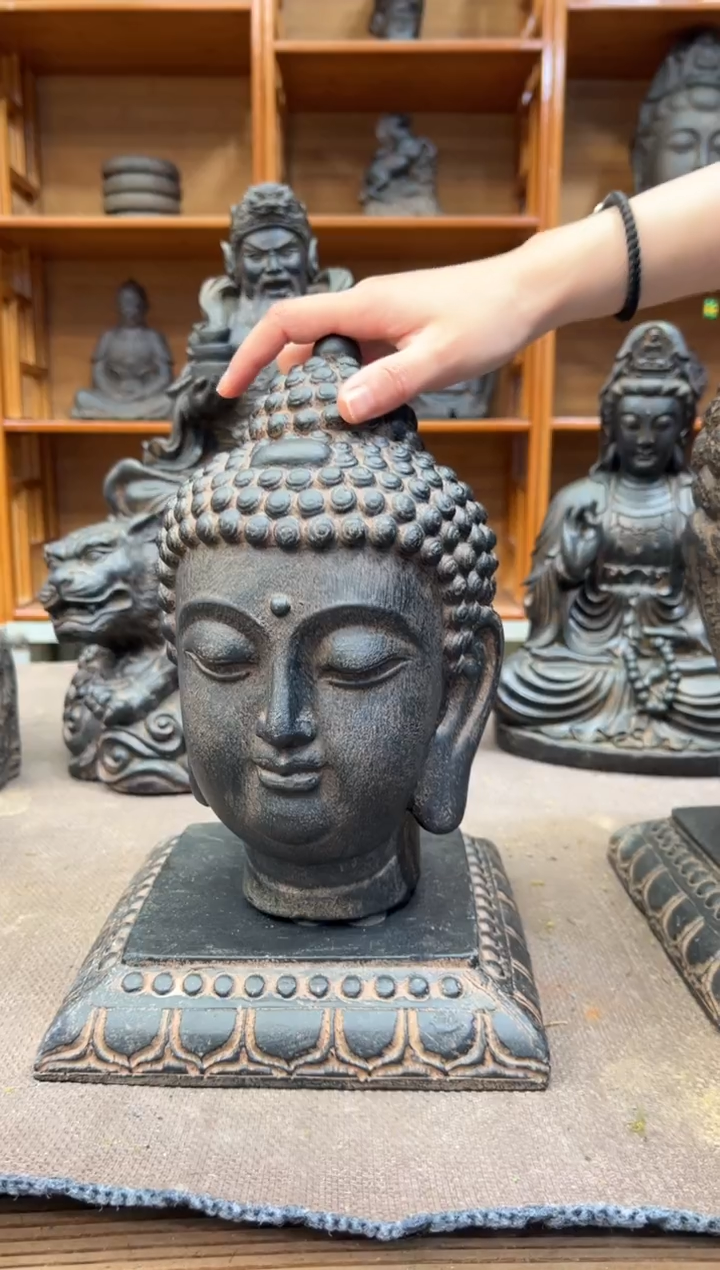 陶土小佛首+莲花底座