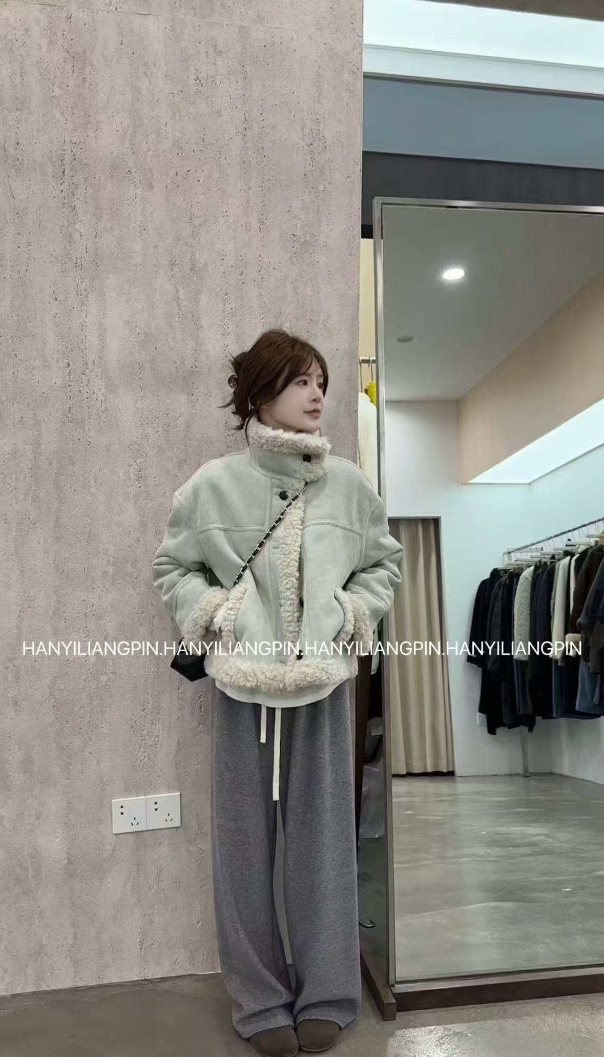 【奶油】冬季短款麂皮绒机车外套