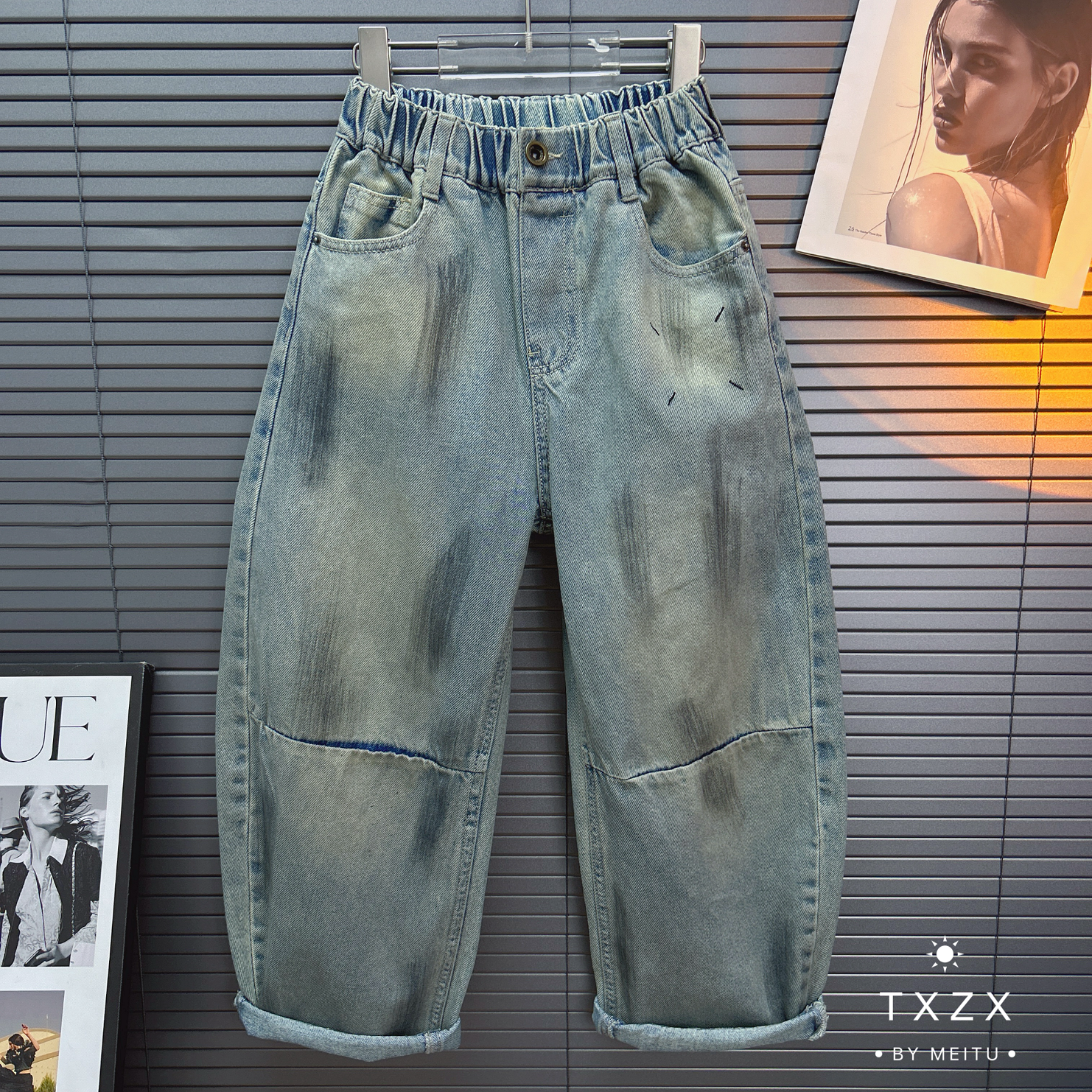 TX-24XK111春秋季新款中大童亲子美式泼墨甩漆水洗牛仔直筒裤男童