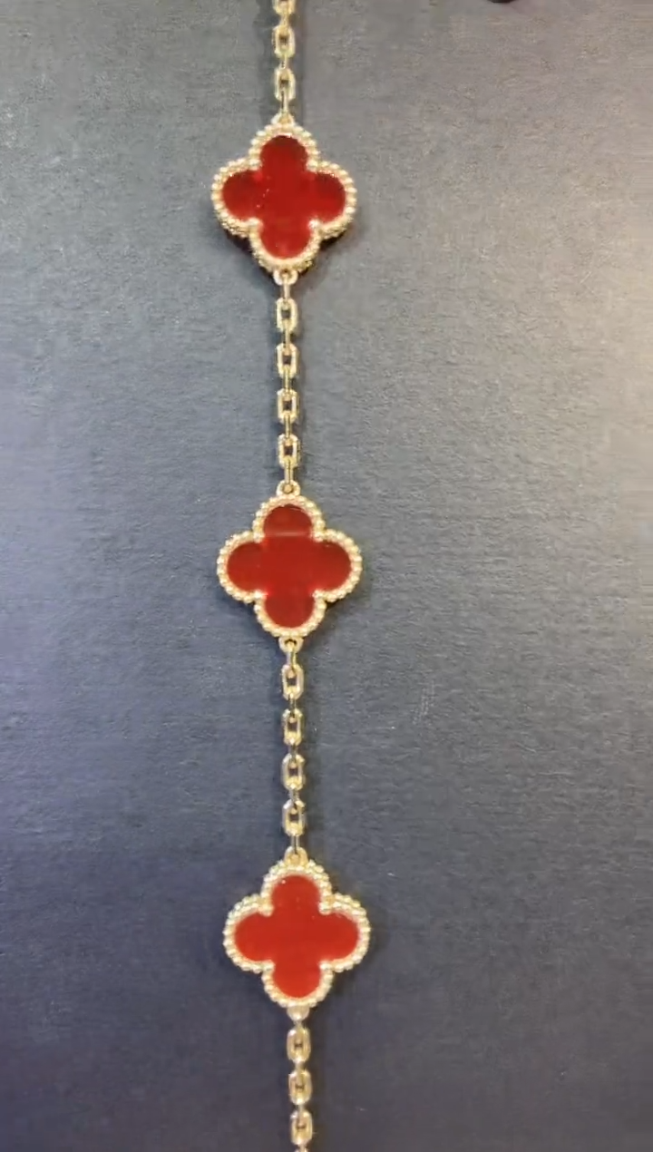 18K金镶嵌项链玛瑙/玉髓红色五花手链