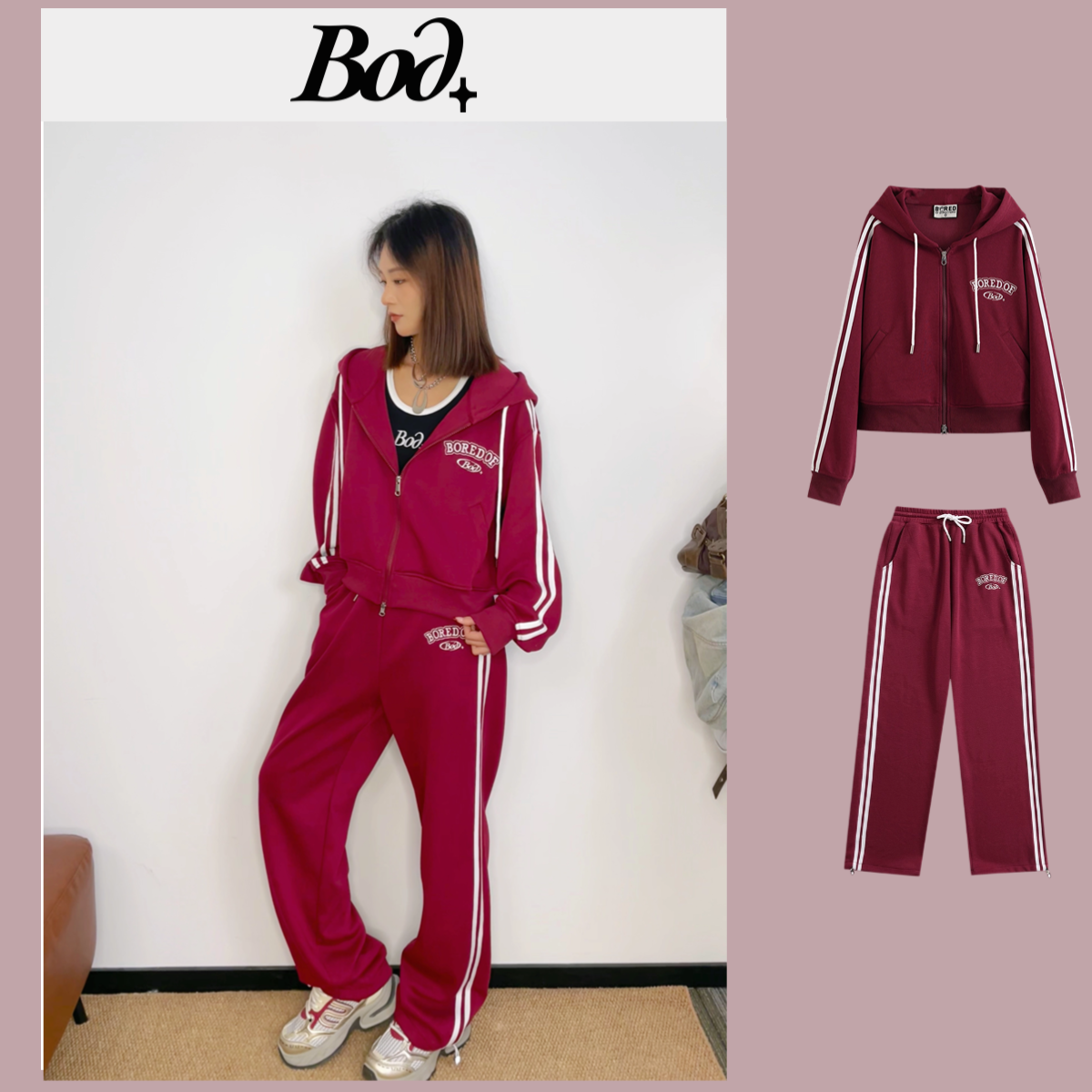 【空气棉三七分】休闲美式韩版上衣小个子百搭款拉链拼接刺绣卫衣女