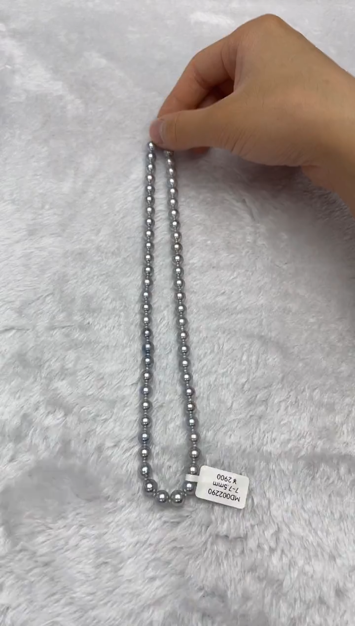 海水珍珠银S925镶嵌项链AK真多麻7-7.5mm