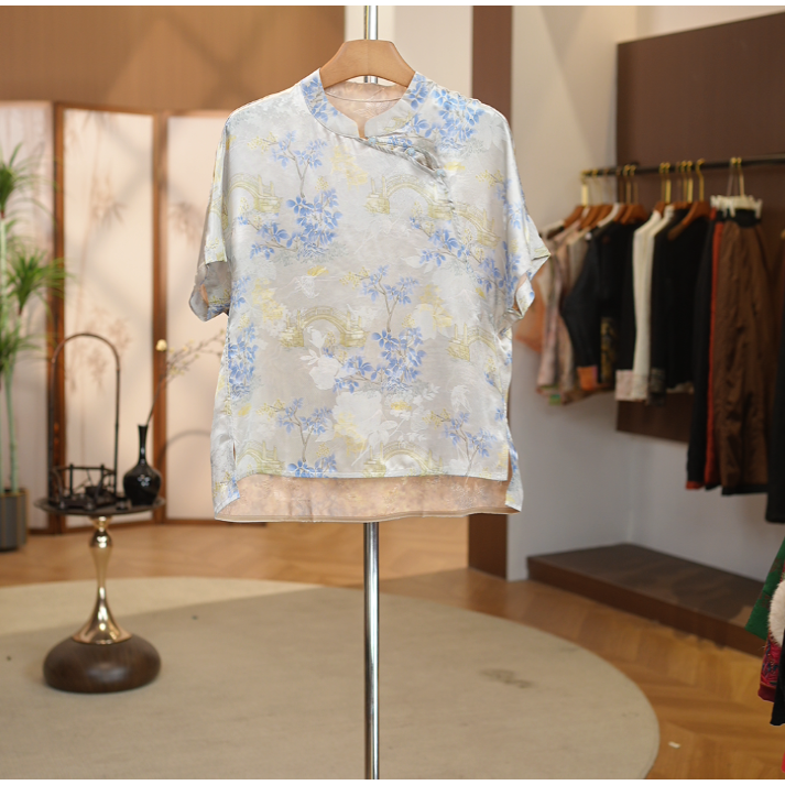 【夜阑】新中式印花短袖百搭透气国风夜阑衬衫